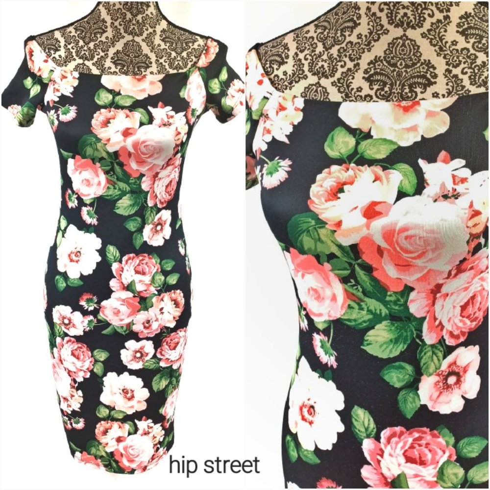 SNAP SS On or Off Shoulder Floral Stretch Sheath Dress S